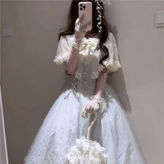 甜美少女Lolita洛丽塔蝴蝶结连衣裙夏季新款减龄收腰公主长裙子女