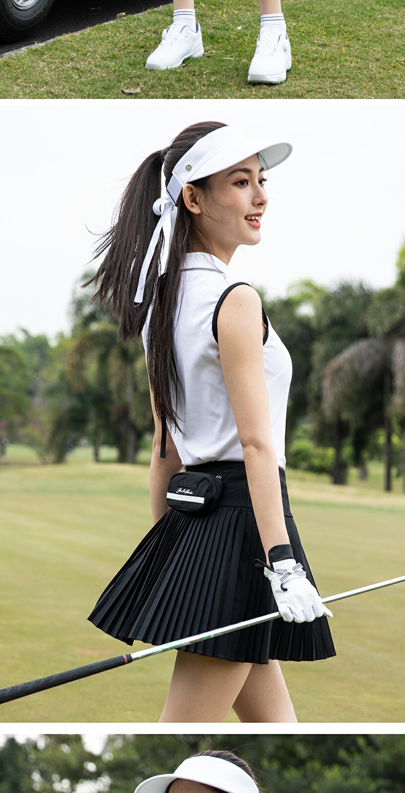 Áo vest golf nữ không tay phối quần short – bộ váy ngắn thể thao mùa xuân hè — YF786 Ice Crystal Blue Tops [thoáng khí không tay/đàn hồi cao và mềm mại/eo thon gọn], YF786 áo trắng [thoáng khí không tay/đàn hồi cao mềm mại/eo thon gọn], YF786 màu xanh nước ngoài [thoáng khí không tay/đàn hồi cao mềm mại/eo thon gọn] chi tiết 2
