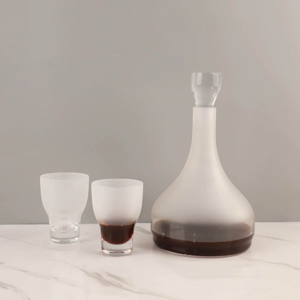 Minimalistic glass wine decanter, wineglass, teapot, set for living room, accessory, high-quality style