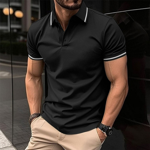 European and American cross-border Instagram 2024 summer AliExpress Amazon men's button-down ribbed collar sports polo shirt