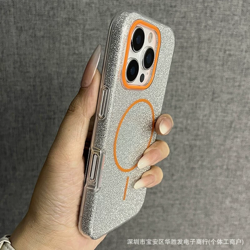 Чехол для Apple 16 Pro Max, 3-в-1, блестящий, магнитный, тонкий круг, контрастный цвет, противоударный, защитный чехол для iPhone