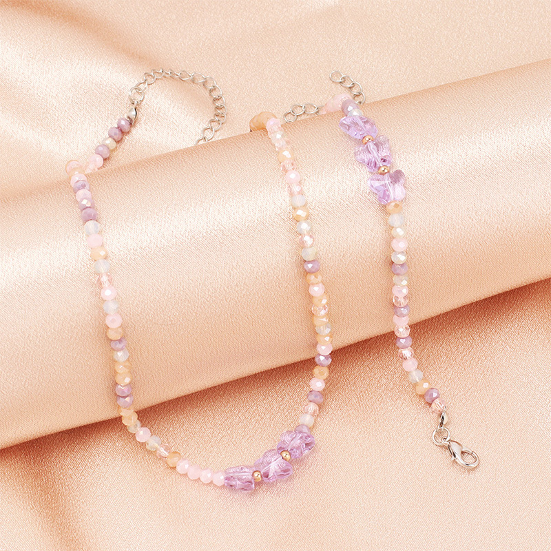 Artificial Crystal, Metal Material Butterfly Pattern Sweet Butterfly Artificial Crystal Metal Beaded Bracelets Necklace