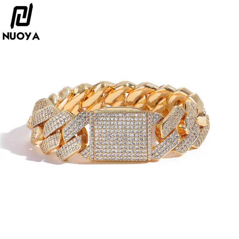 Cross-Border European and American Hip-Hop 20mm Diamond-Shaped Cuban Chain High-End Zircon Bracelet Men's Jewelry Accessories Wholesale