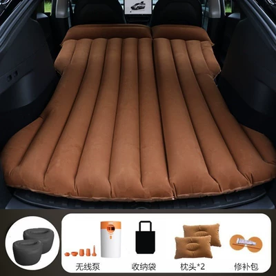 Vehicle-mounted inflatable bed | Seat Air Bed Modely - brown-tesla-model-y-with-round-white-and-orange-pump-a-pair-of-round-piers