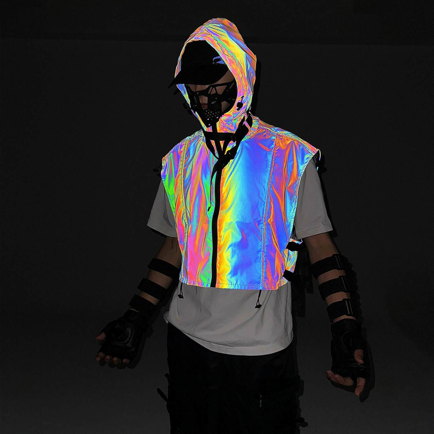 Функциональный стиль красочный светоотражающий жилет с капюшоном