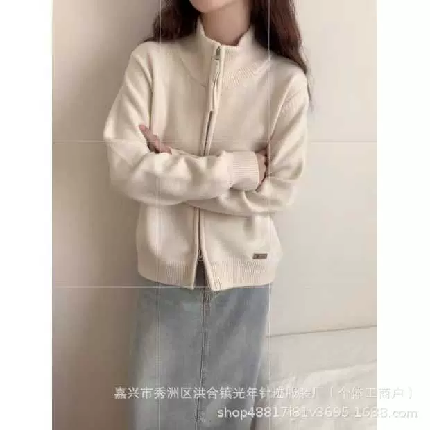 2025新款秋冬季拉链立领针织开衫女软糯休闲风毛衣上衣外套女装