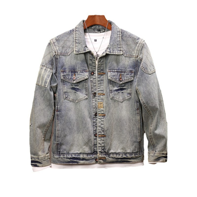 Men's Denim Jacket American Retro Embroidered Motorcycle Style_voghion.com