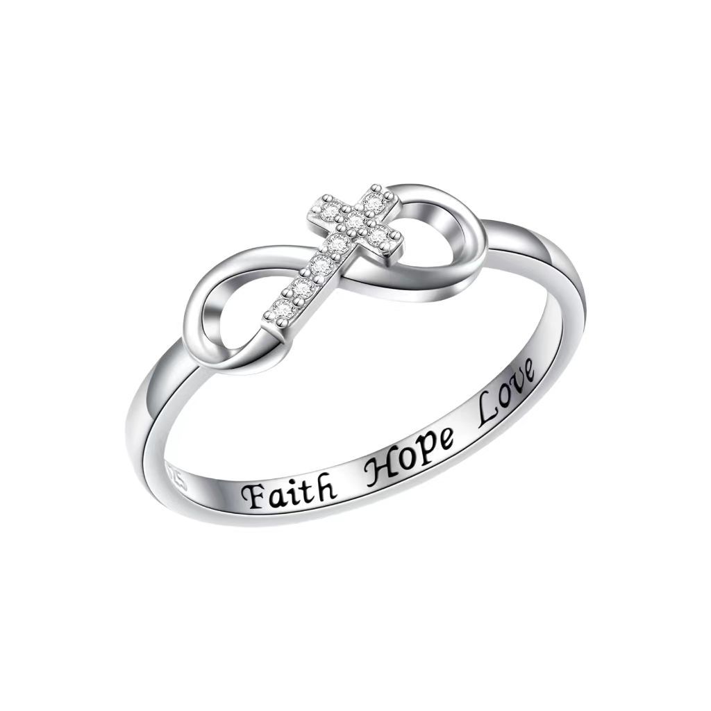 4g Weight Zircon Inlay Material 925 Sterling Silver Zircon Cross Infinity Rings 925 Sterling Silver Rings