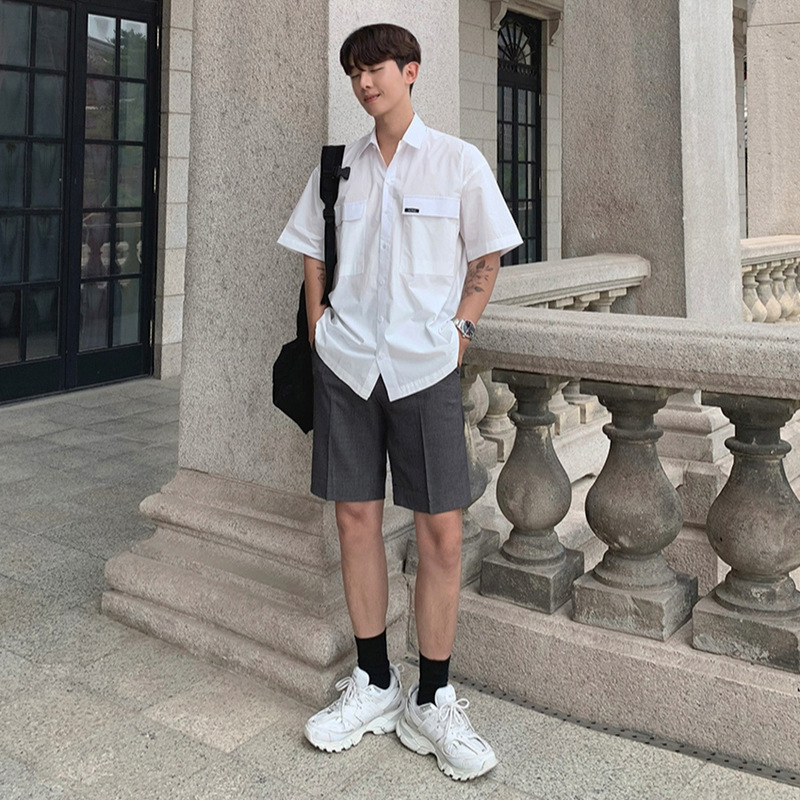 [Clearance] Japanese Tooling Short-sleeved Shirt Boys Korean Fashion Instagram Style Summer Loose Half-sleeved Shirt
