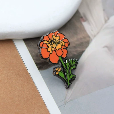 Yaxa sancaqları Brooch, Orange-Yellow Flower Enamel