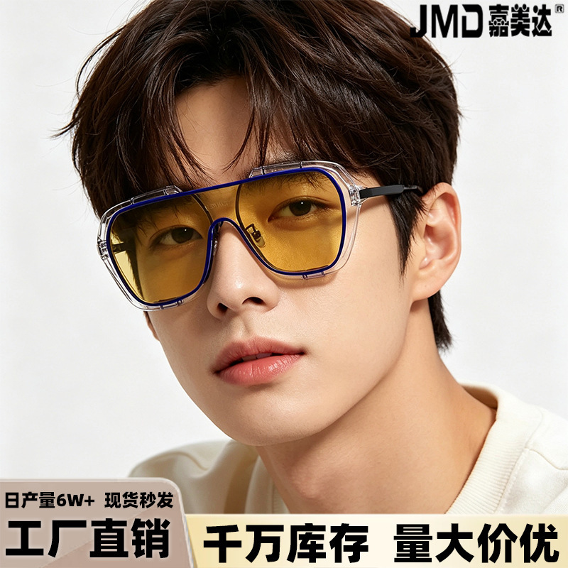 Cross-border sunglasses with a unique large frame, suitable for day and night use, slimming effect, stylish and high-end, European and American style, suitable for those with a plain face and large face