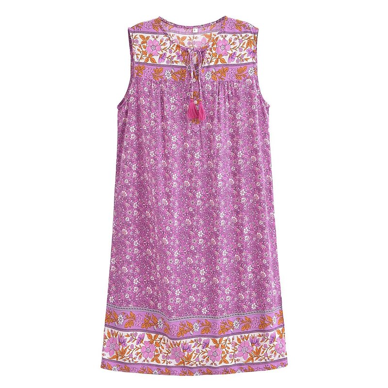 Wholesale 2024 new European and American style women's Rayon watermark positioning flower tassel copper column sleeveless dress Wholesale 2024 new European and American style women's Rayon watermark positioning flower tassel copper column sleeveless dress