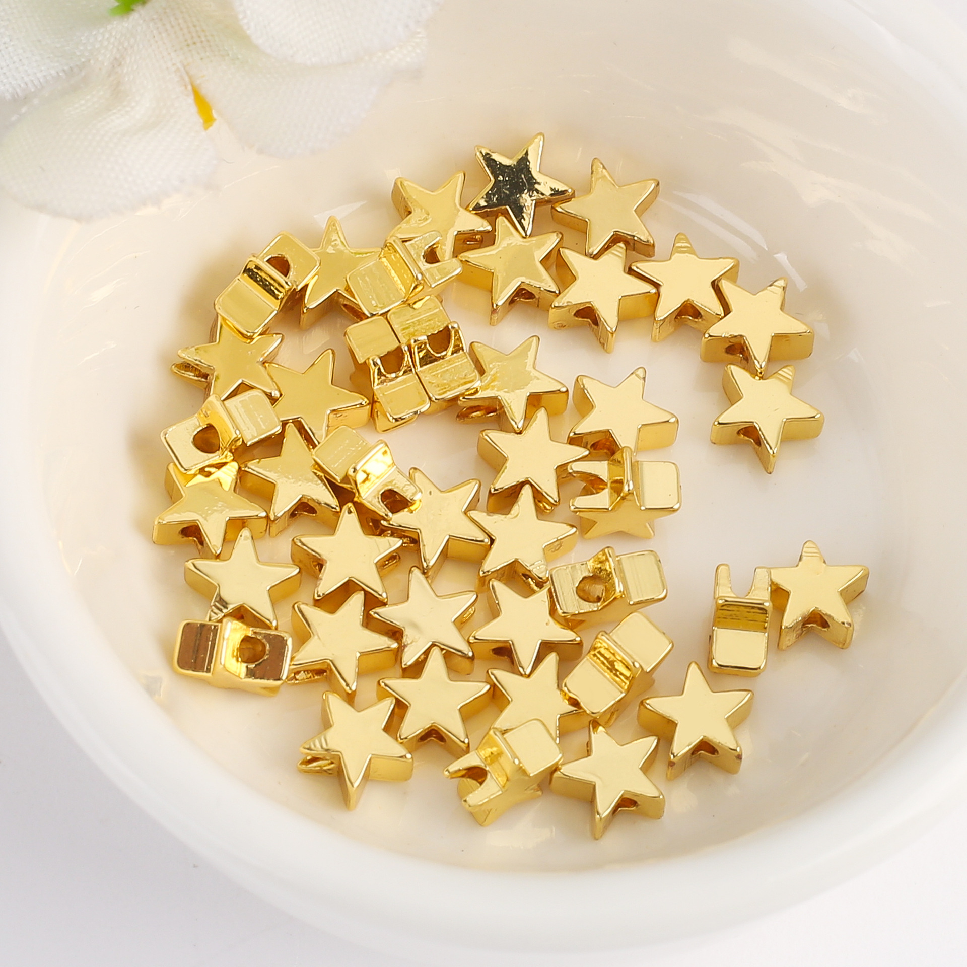 18k金编织手绳爱心五角星四叶草散珠隔珠diy饰品珠子配饰串珠沙金