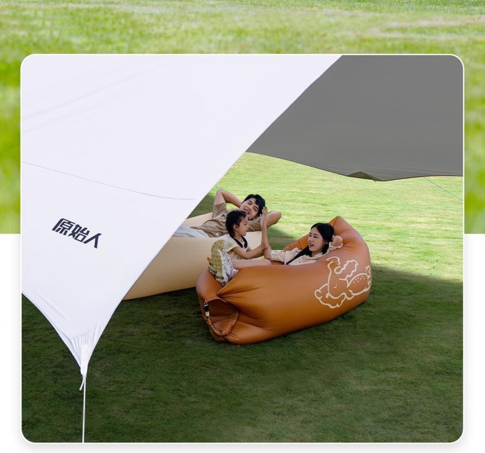 Primitive-style large outdoor tent with professional sun protection silver-coated canopy, beach sunshade, table and chairs for camping