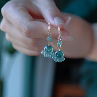New Blue Water Cat Claw Earrings Natural Jade A Goods Niche Light Luxury All-body 925 Silver Plated Fashion Elegant Earrings