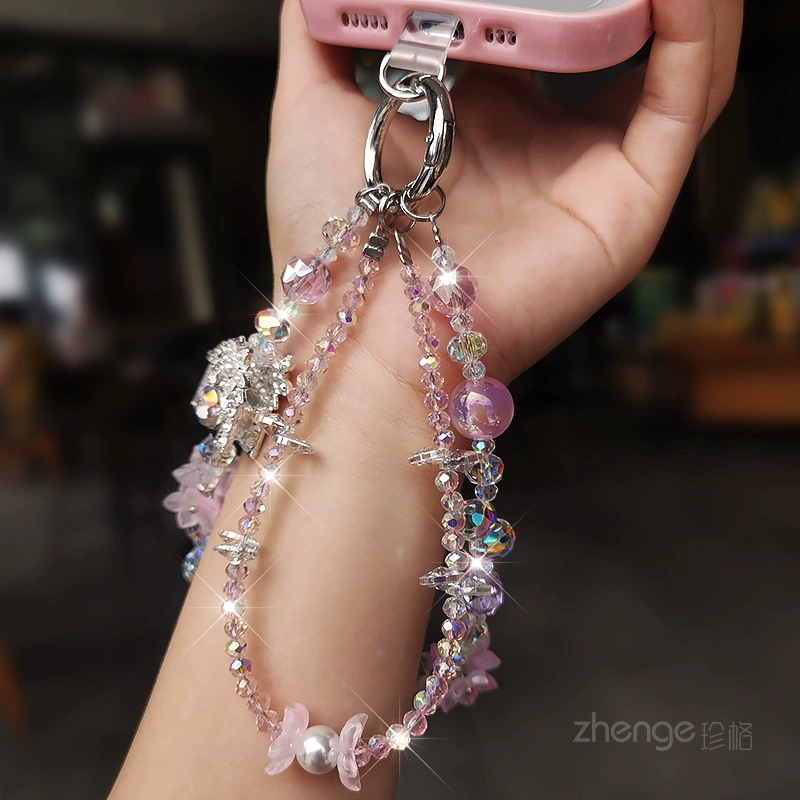 Crystal bracelet phone strap, short handheld chain, light-luxury DIY accessory