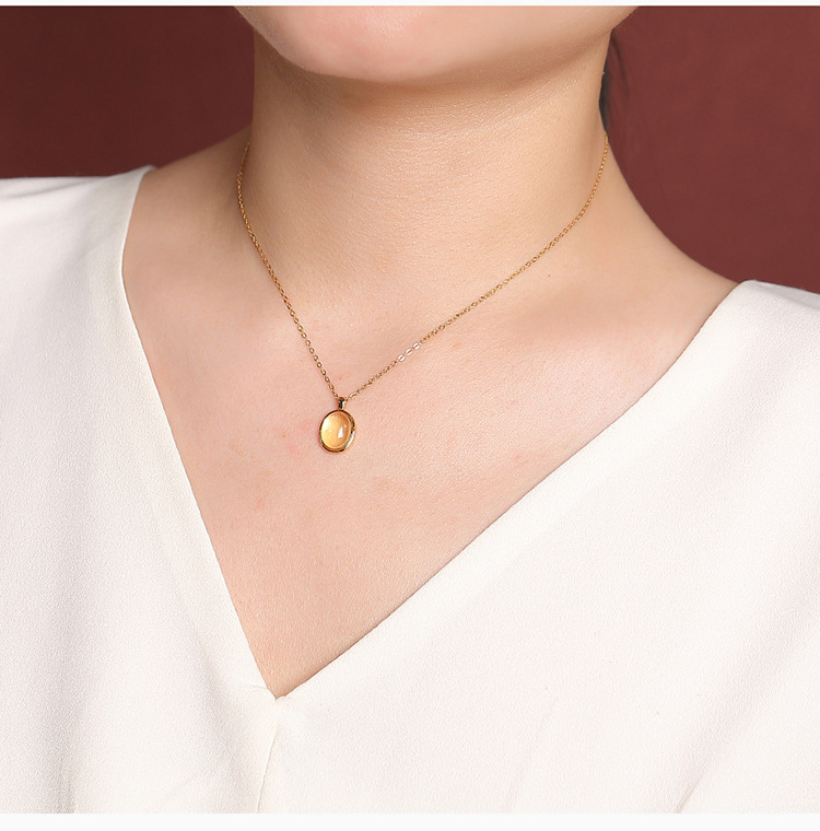 Mặt dây chuyền bạc S925 mạ vàng hình oval đính đá mã não đỏ phong cách tối giản — Mã não đỏ (mặt dây chuyền đơn) chi tiết 10