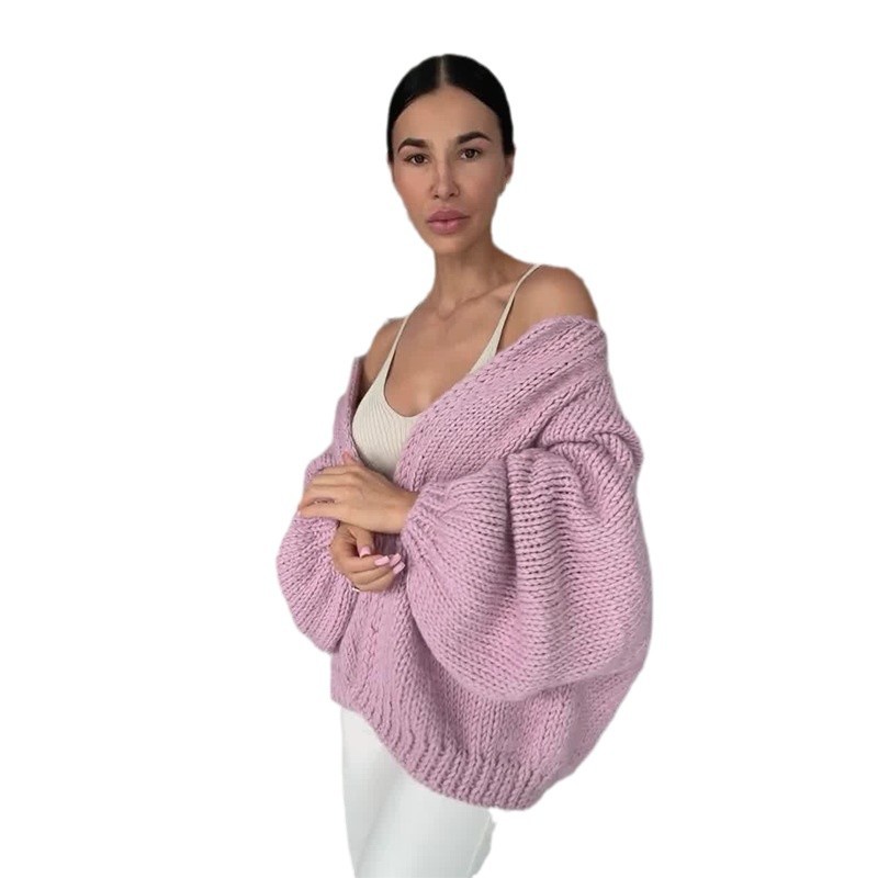 2024 otoño nuevo Europa y América Amazon transfronteriza explosión de ropa de mujer de color sólido perezoso corto delgado cardigan de punto