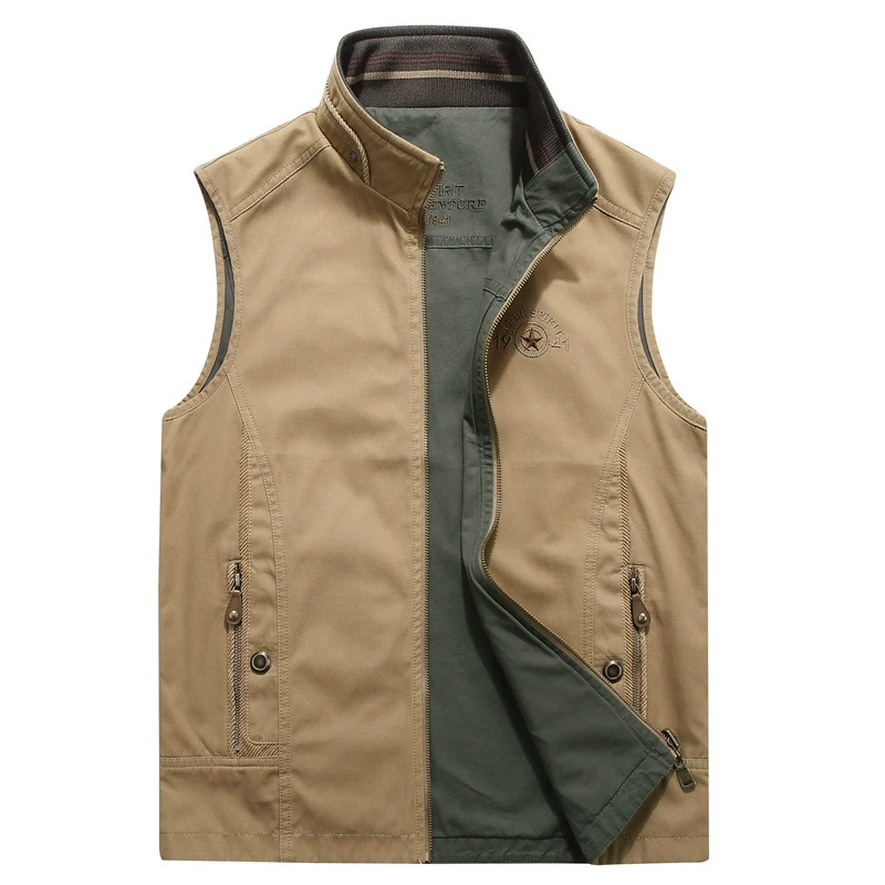 Новый мужской двусторонний повседневный жилет, спортивный жилет, уличная одежда, жилет для фотосъемки, рыбалки, спецодежда, жилет с воротником-стойкой
