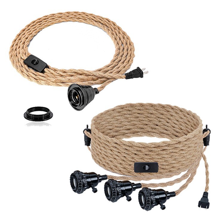 Transfronterizo Amazon retro americano candelabros de cuerda de cáñamo creativos de una sola cabeza con línea de enchufe de cuerda de cáñamo colgando lámpara de cocina de granja