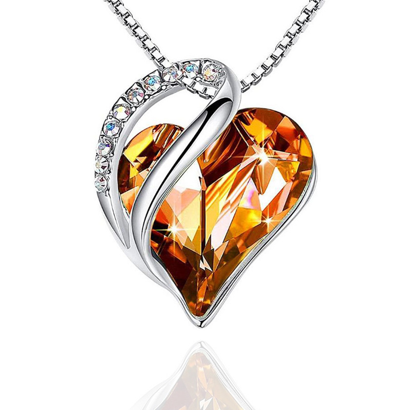 Fashion Heart Shape Artificial Crystal Plating Rhinestones Pendant Necklace 1 Piece