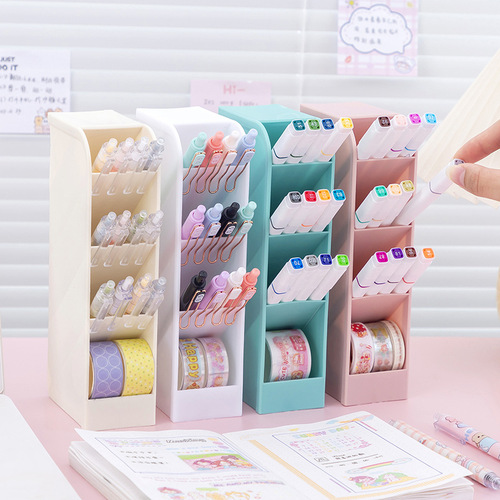 Creative transparent oblique pen holder student desktop pen bucket storage box stationery storage box office pen holder