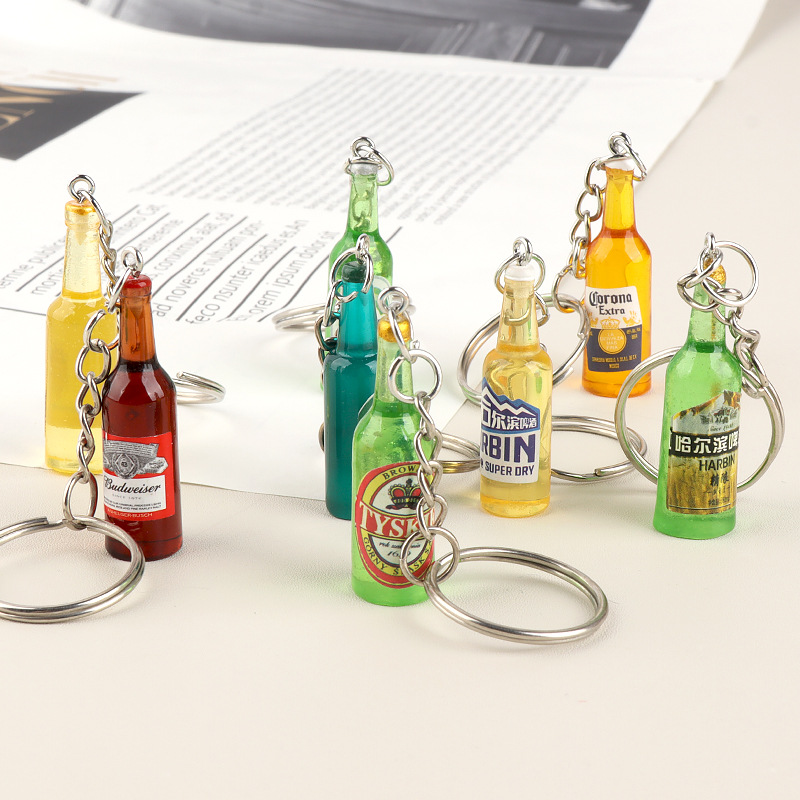 Cerveza botella de vino llavero accesorios de resina bricolaje accesorios de carcasa de teléfono móvil crema epoxi bolso de niña colgante al por mayor