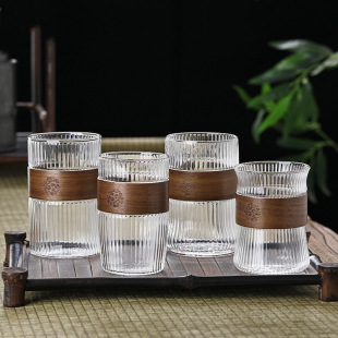 Vertical Stripe Single Layer Glass Cup Household Water Cup Hanging Ear Coffee Cup Japanese Breakfast Milk Cup Factory Supply