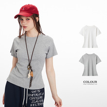 HeyHenry 纯色基础百搭短袖上衣简约时尚收腰t恤女生圆领弹力打底