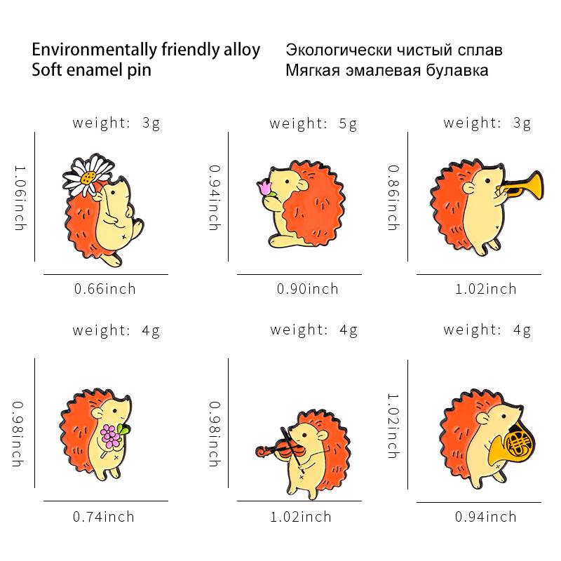 5g Weight Brooches, Waist Pin Classification Daily Occasion Cute Pin Hedgehog Alloy Plating Unisex Brooches