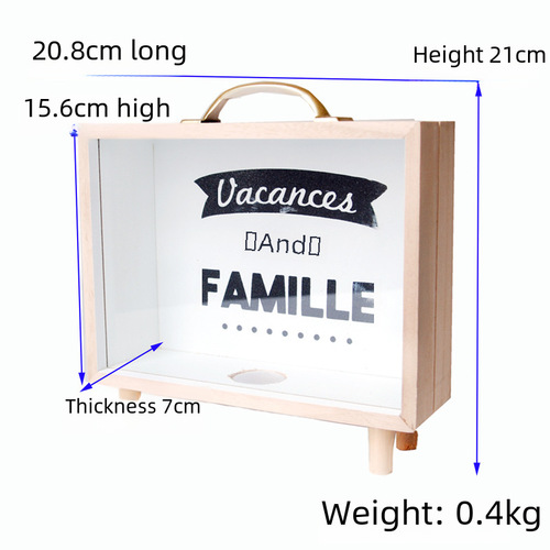 Money Bank Wooden Handicraft Ornament Home Children's Room Desk Decoration Coin Glass Savings Bank
