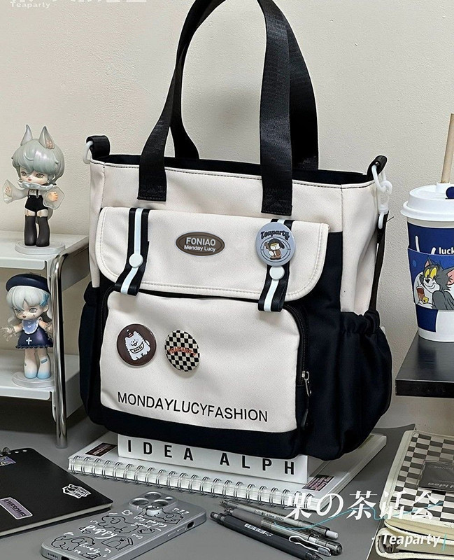 Korean ins large-capacity canvas crossbody bag for women, Japanese-style Harajuku Korean version, cute and versatile college student class bag undefined