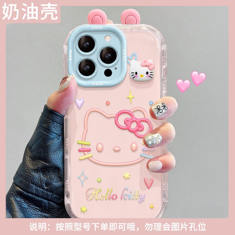 Apple 13 Pro Max用スマホケース、16eキュートなキティちゃんフィギュアスタンド付き、14ゼリー、15新作レディースモデル、17ハードケース|undefined