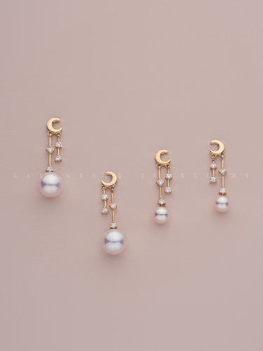 Moon Half Bend S925 sterling silver gold-plated moon tassel pearl earrings, feminine and versatile earrings