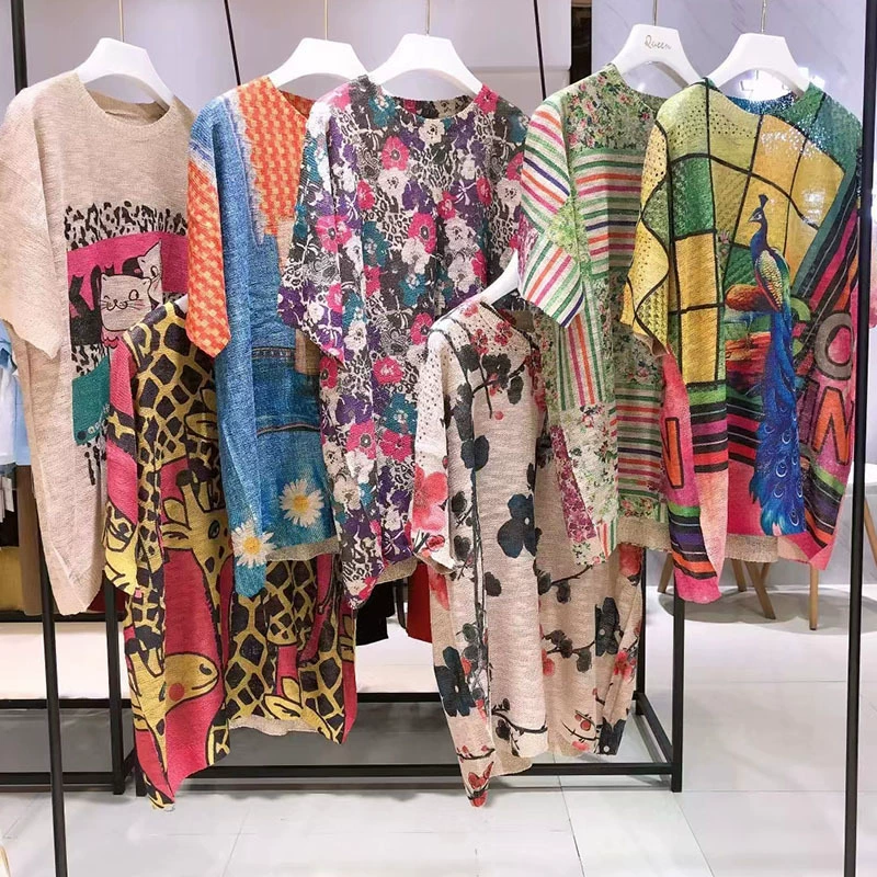 Amazon большой размер свободный вязаный свитер 2024 летом