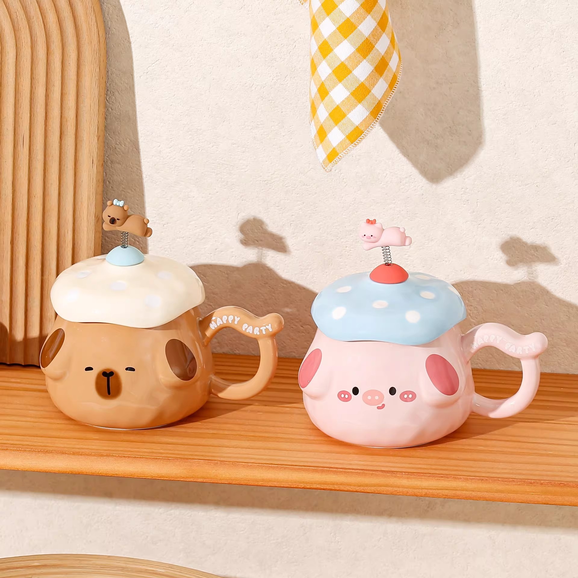 Curioso primavera pequeño animal cabeza de hongos cajas de regalo de alto valor de visualización sistema de curación taza de agua para un regalo de cumpleaños de una amiga