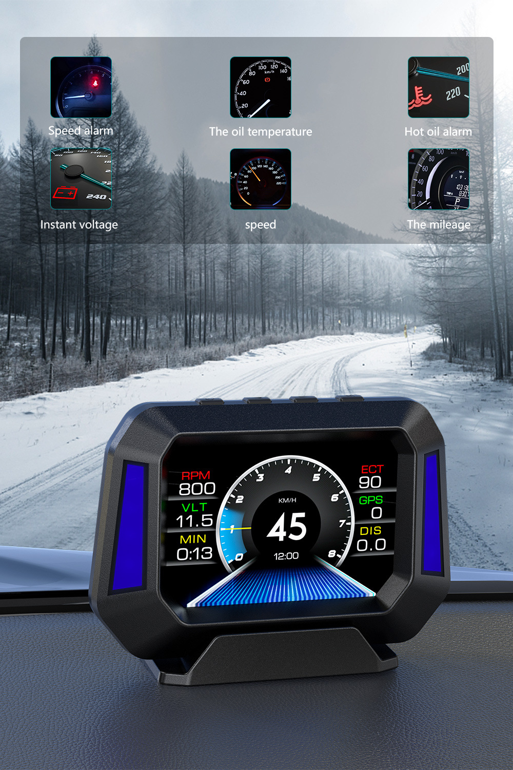 Weiying P21 Head-Up Display Portable In-Car Hud Multi-Function Driving Computer with Inclinometer and Speedometer