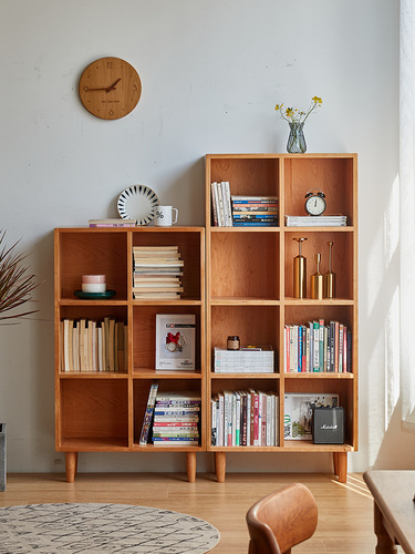 Nordic cherry wood bookshelf display rack, solid wood living room bookshelf shelf, partition Japanese study multi-layer bookshelf