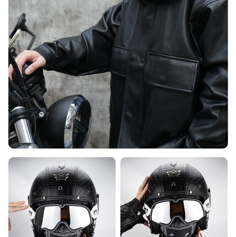 Retro Motorcycle Helmet 3C Certified Winter Warm
