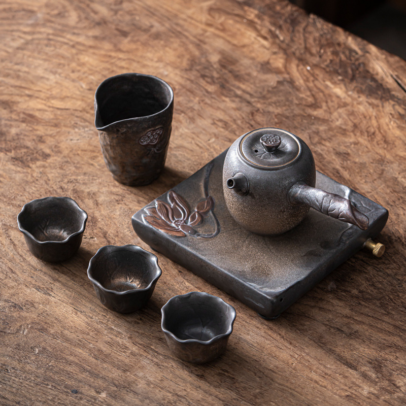 Creativo japonés Kung Fu té juego traje hogar cerámica té taza tetera gres simple viaje portátil una olla tres tazas