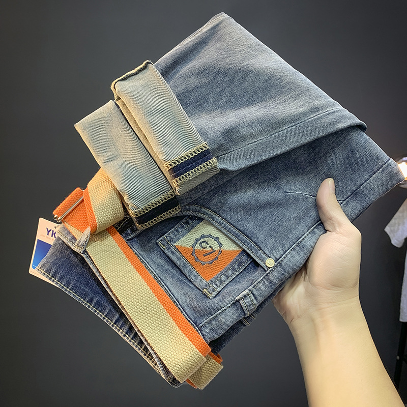 Printemps et automne nouveaux jeans haut de gamme pour hommes marque élastique brodé minceur petite jambe édition coréenne tendance Ins neuf_voghion.com