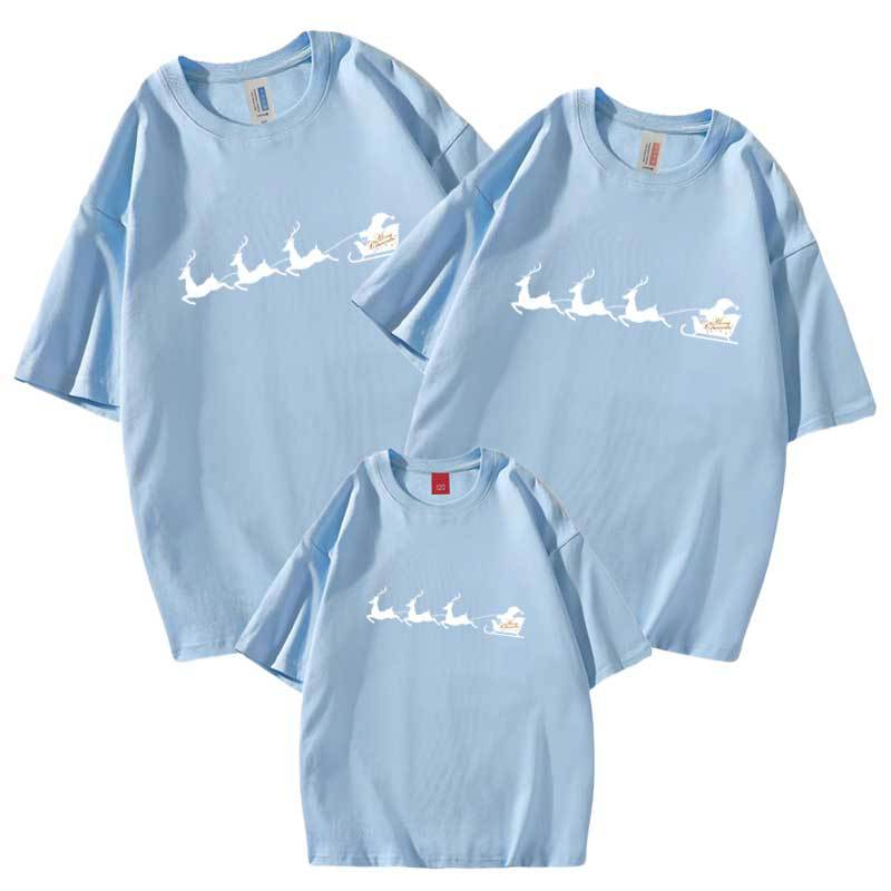 Nueva camiseta de media manga de algodón para padres e hijos de verano 2022 Navidad cabeza de alce Año Nuevo Feliz Navidad Año Nuevo ropa