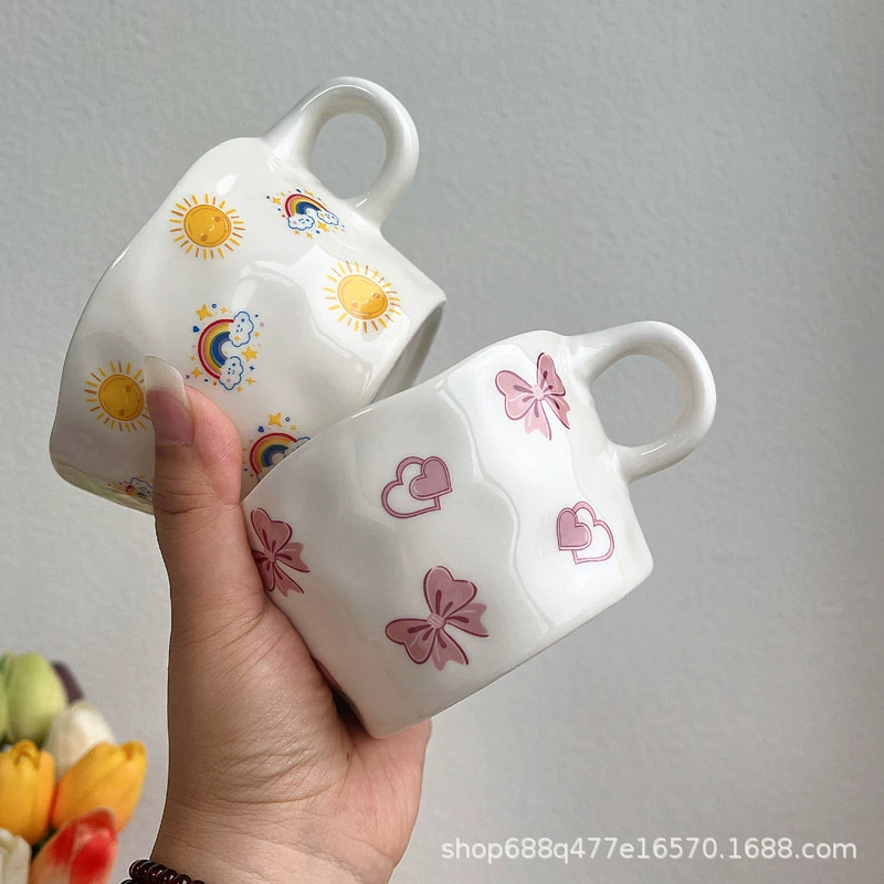 Кружка в стиле Ins с красным сердцем, высокоценно керамическая чашка, нерегулярная кофейная/вода/завтрачная молочная кружка