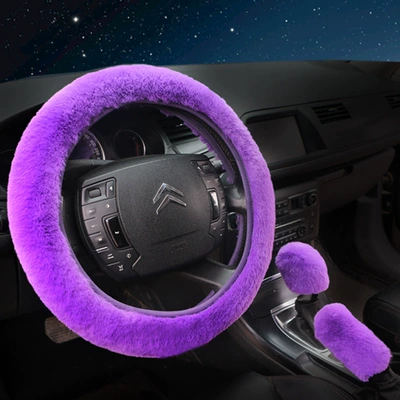 wool wool steering wheel – Steering wheel cover - purple-three-piece-set-38cm