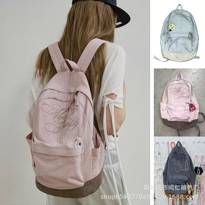 3 Colors~Hdppf Korean Designer Brand 26 Spring Sculptor Letter Color-Blocking Backpack School Bag
