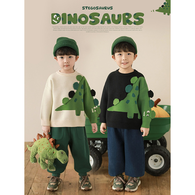 Wulibu Yibo 2025 New Long-Sleeved Round-Neck Color-Block Dinosaur Sweater, Thickened for Winter, Casual and Warm Knitwear Wulibu Yibo 2025 New Long-Sleeved Round-Neck Color-Block Dinosaur Sweater, Thickened for Winter, Casual and Warm Knitwear