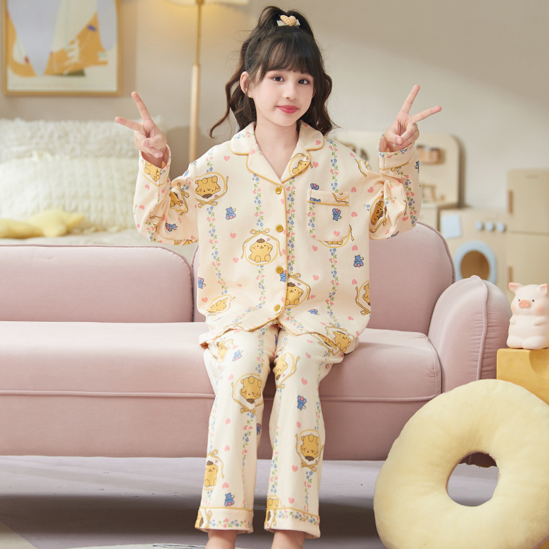 Pijamas de niñas 2025 nueva primavera y otoño algodón de manga larga delgada para niños ropa de casa para niños pequeños set