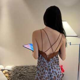 法式豹纹性感纯欲风吊带冰丝睡裙睡衣女2025新款夏季家居服女外穿