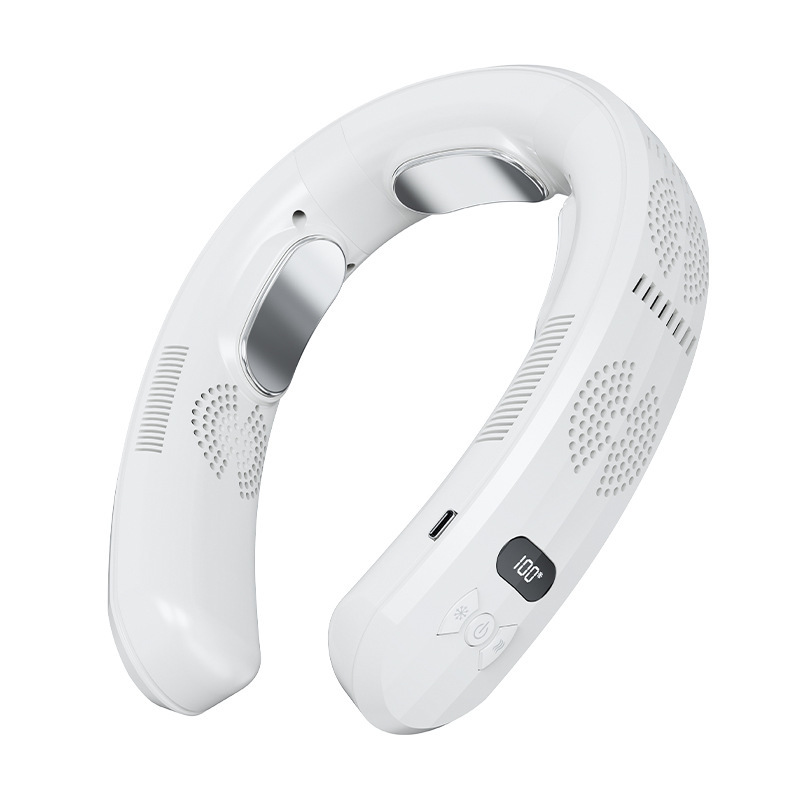 2024 ventilador de cuello colgante sin hojas transfronterizo carga usb ventilador de cuello portátil pantalla digital refrigeración deportiva verano