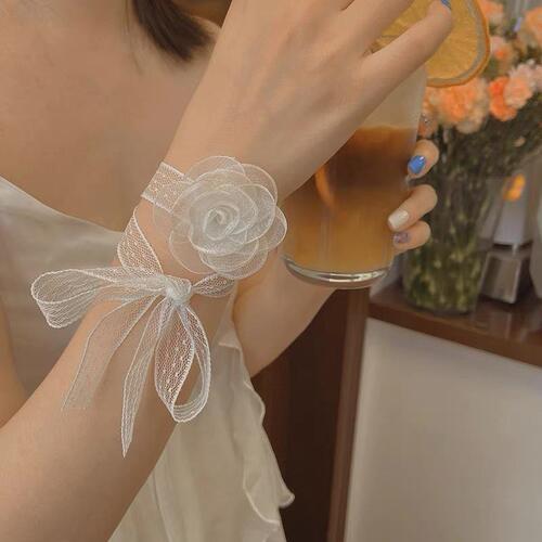 New Style Korean White Lace 3D Camellia Flower Ribbon Hairband, Elegant Choker Necklace, Vintage Hair Accessory
